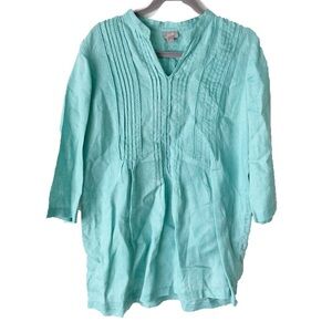 J. Jill Top Women's Medium 100% Linen Tunic Blouse Blue